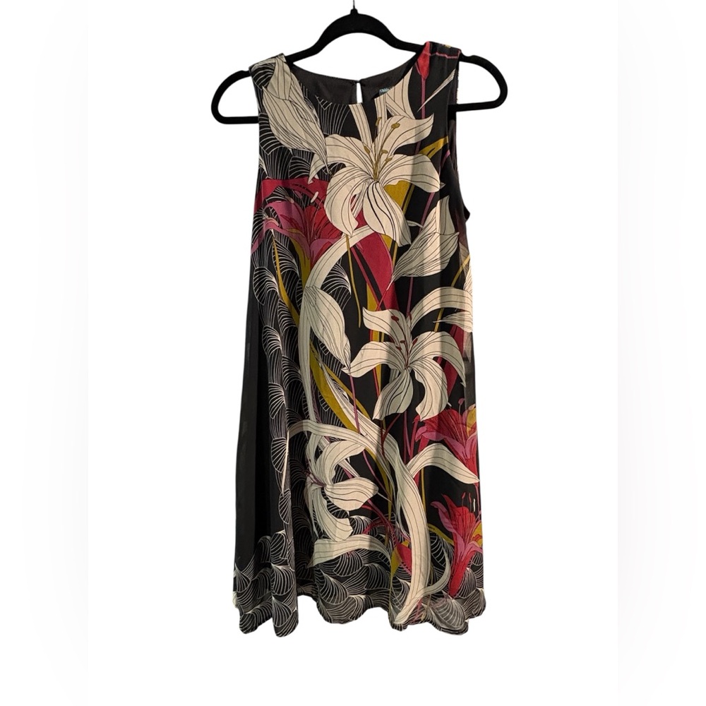 Gabby Skye Black and‎ Red Floral A Line Dress